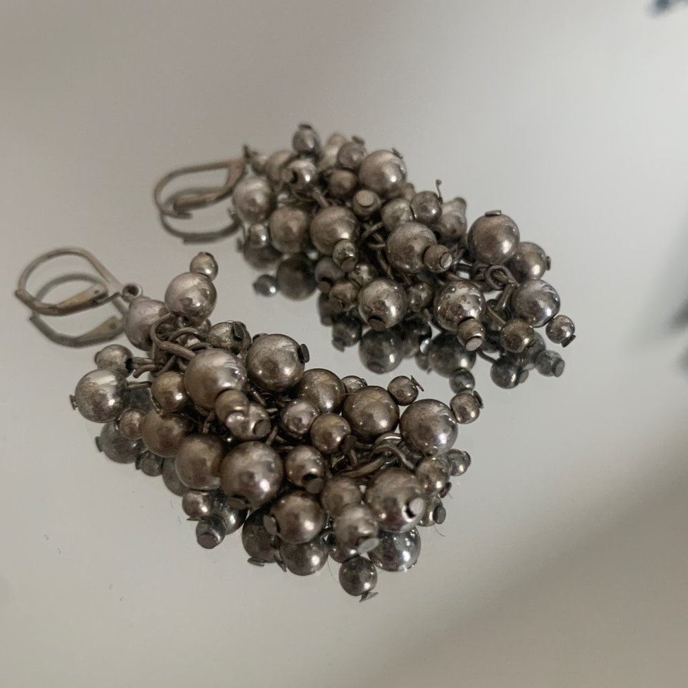 Silver Bubble/Circle Clustered Dangle Earrings - image 1